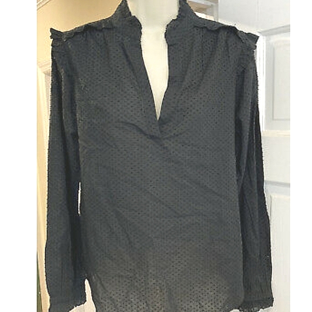 J Crew Black V-neck popover Blouse in clip dot Women's Top Shirt Size XS